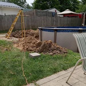 Above ground pool installation in progress